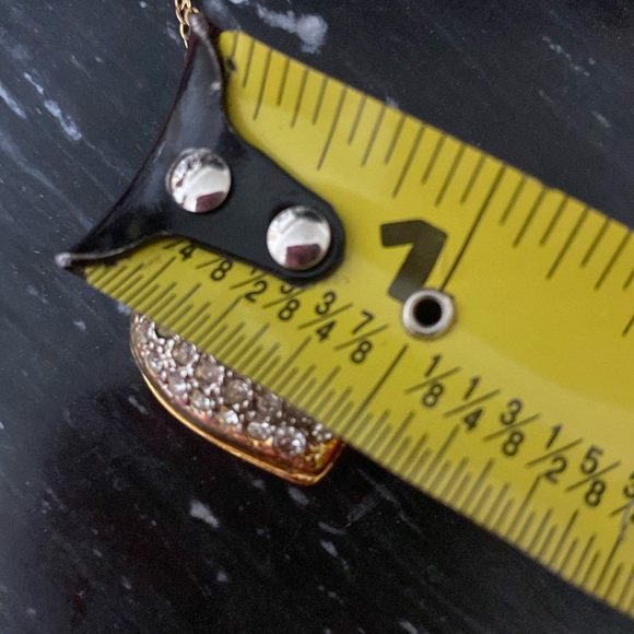 Vintage Gold Tone puffed heart pendant with rhinestones on Gold tone chain - Picture 8 of 10